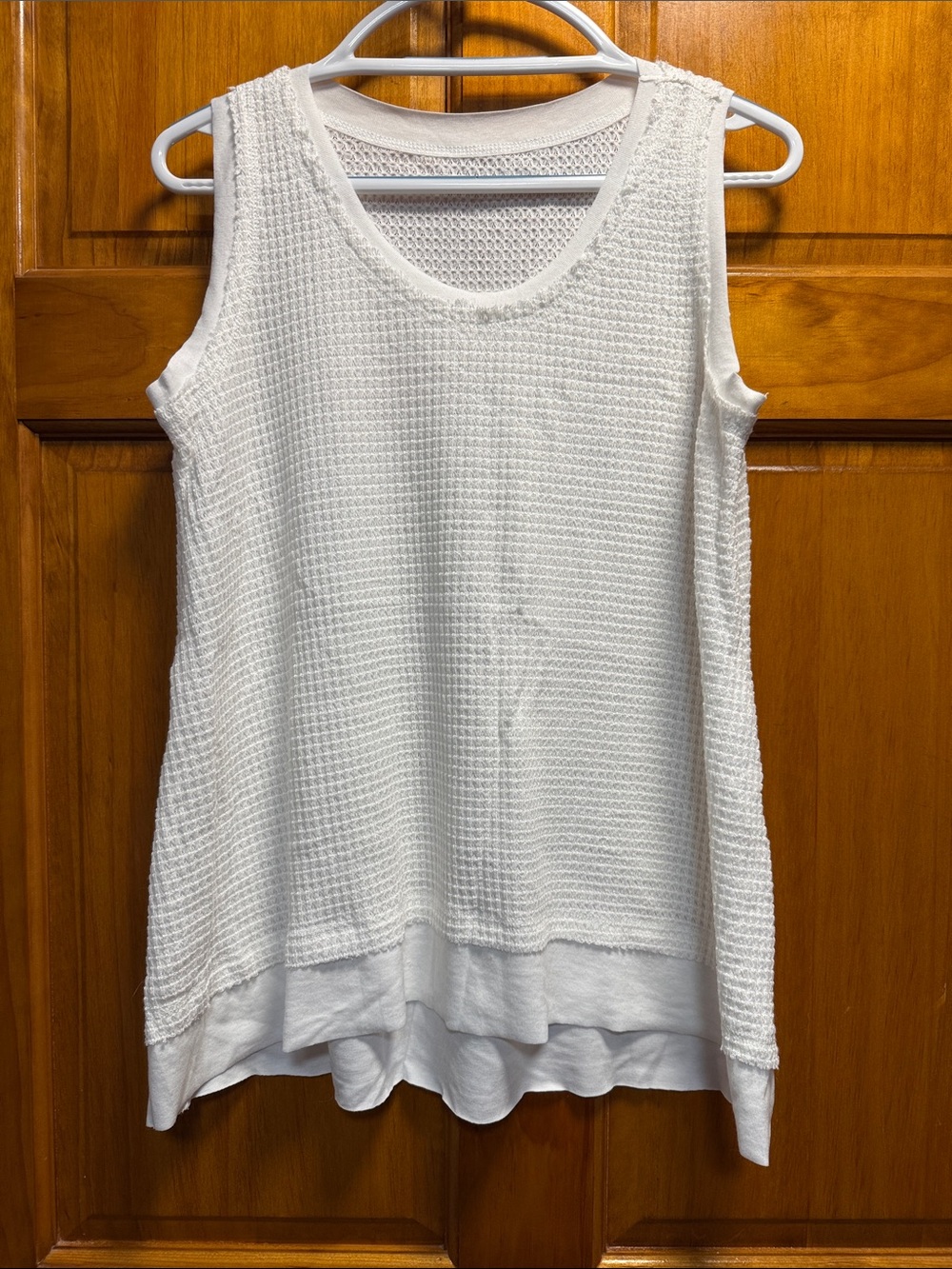 Sleeveless White Waffle-Knit Tank Top